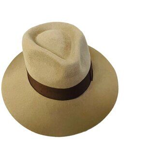 Brixton Fedora Hat XSmall 54cm Tan Wool Felt Wide Brim Brown Band Unisex Made in